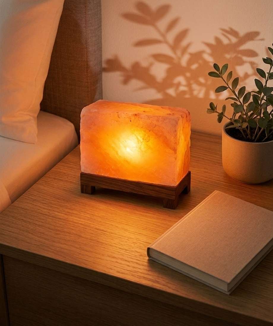 Himalayan Pink Salt Lamp Rectangular With Crystal LED Light - Image 2